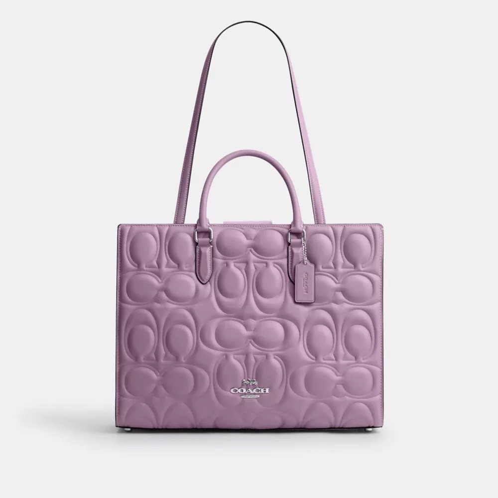 Coach large Maggie Tote Bag Signature Leather Jasmine color purple